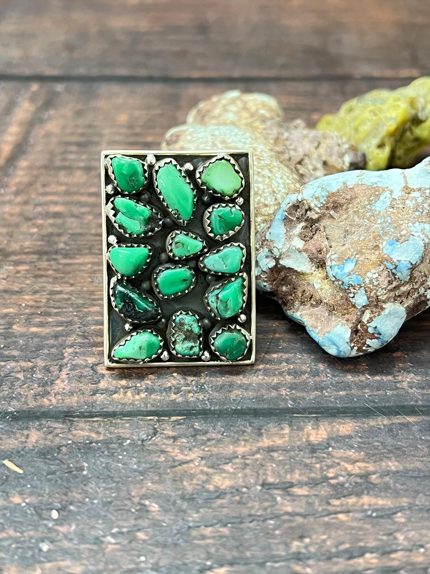 Handmade Sterling Silver Emerald Rose Adjustable Ring with Signed Nizhoni