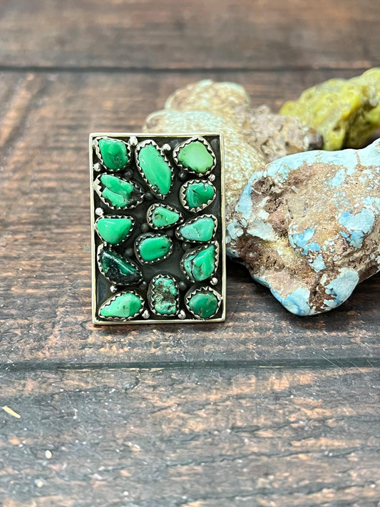 Handmade Sterling Silver Emerald Rose Adjustable Ring with Signed Nizhoni