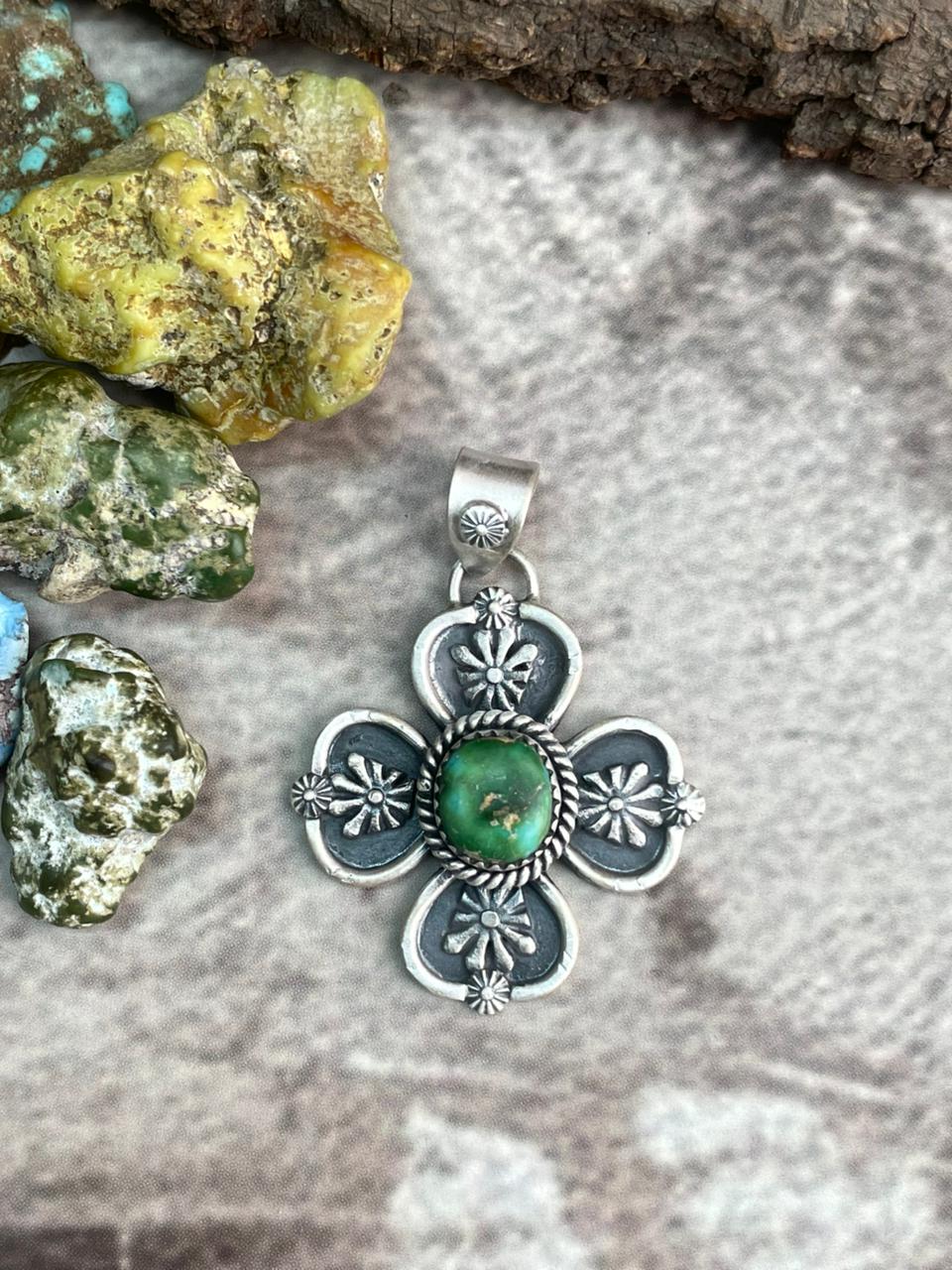 Handmade Sterling Silver Sonoran Mountain Turquoise Pendant "Signed Nizhoni"