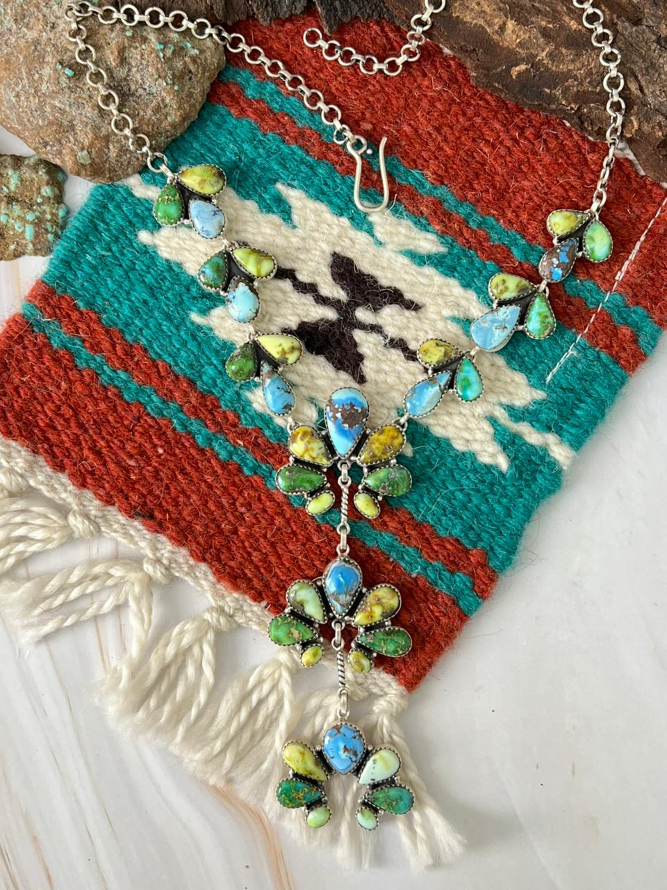 Handmade Sterling Silver Palomino with Golden Hills and Sonoran Mountain Turquoise Necklace "Signed Nizhoni"