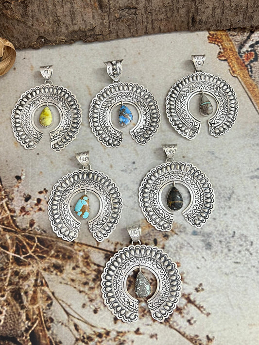 Handmade Sterling Silver Multi Stone Pendant with Signed Nizhoni