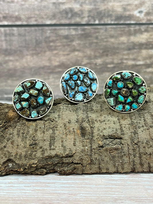 Handmade Sterling Silver Golden Hills, Number 8, Sonoran Mountain Turquoise Adjustable Ring with Signed Nizhoni