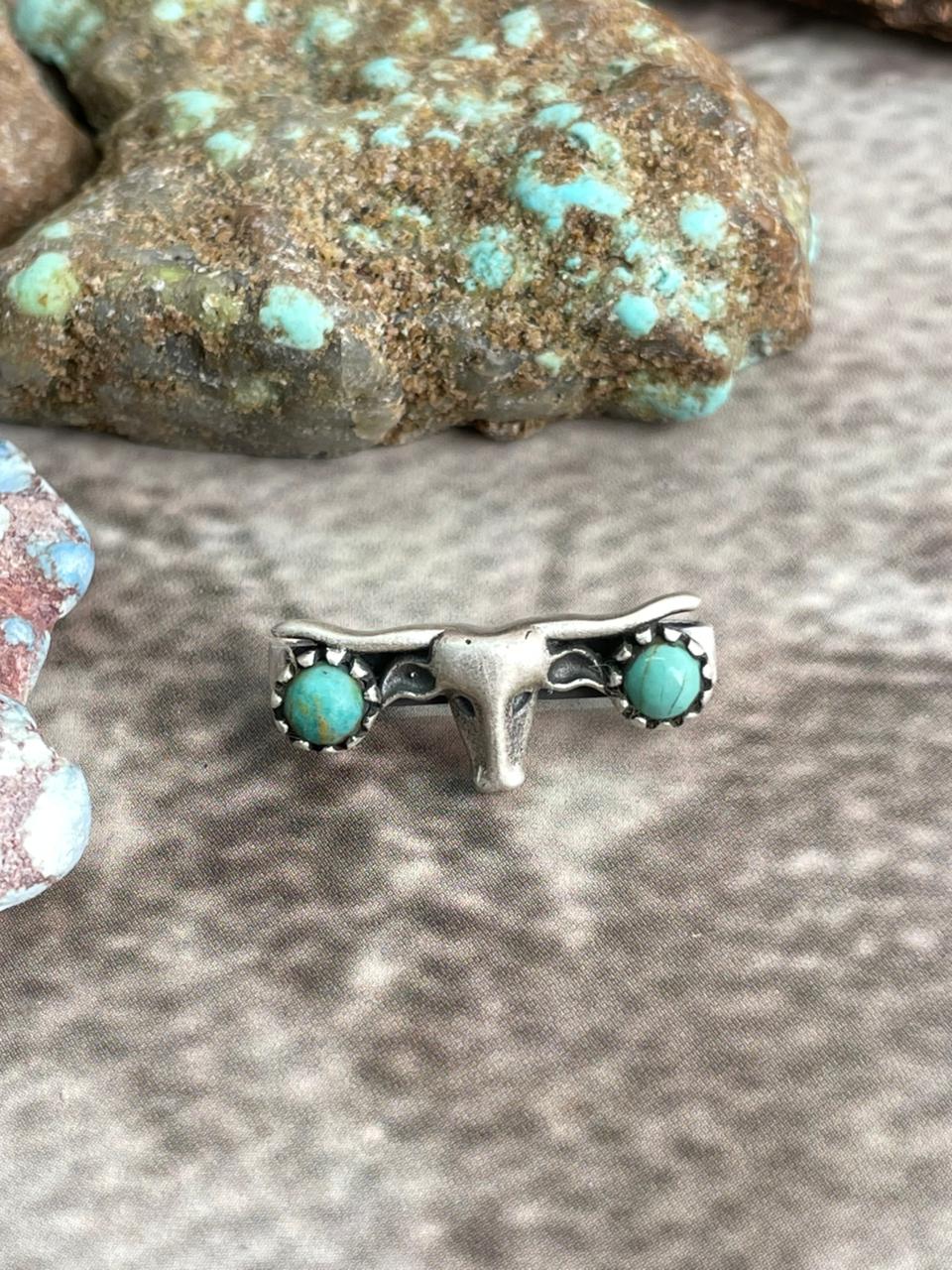 Handmade Sterling Silver Kingman Turquoise Bull Head Watch Charms with Signed Nizhoni