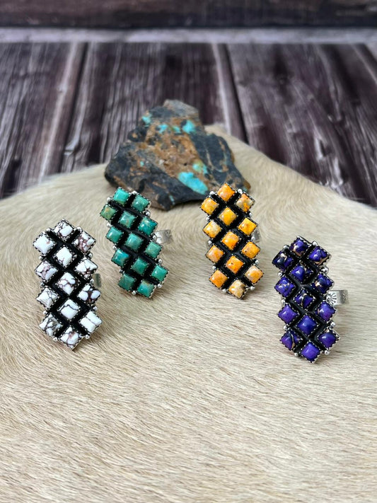 Handmade Sterling Silver Multi Stone Adjustable Ring "Signed Nizhoni"