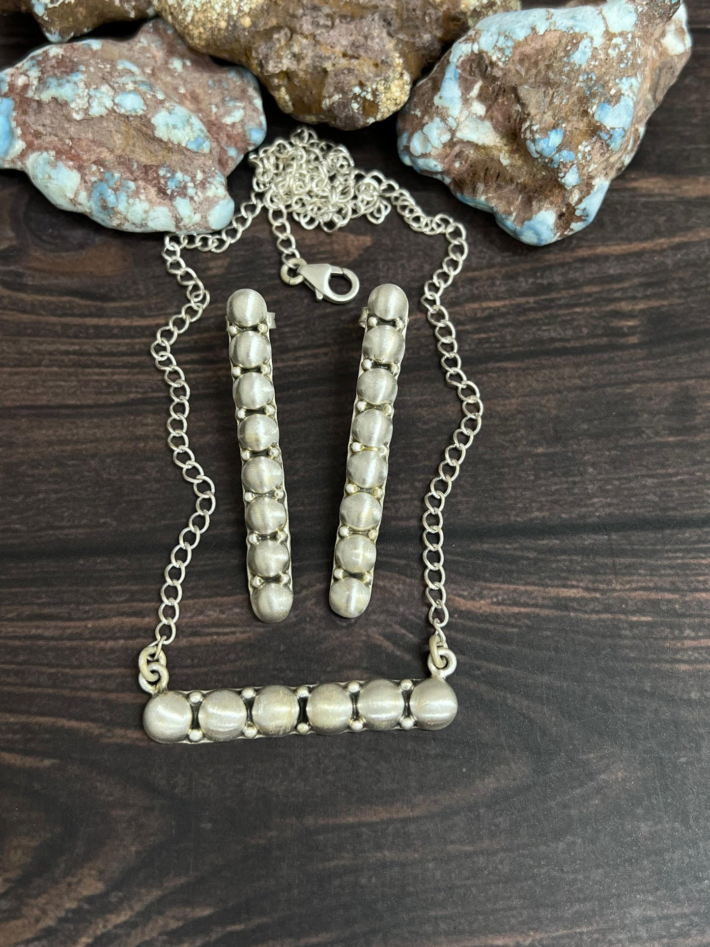 Handmade 'Sterling Silver' Necklace Earrings Set with Signed Nizhoni
