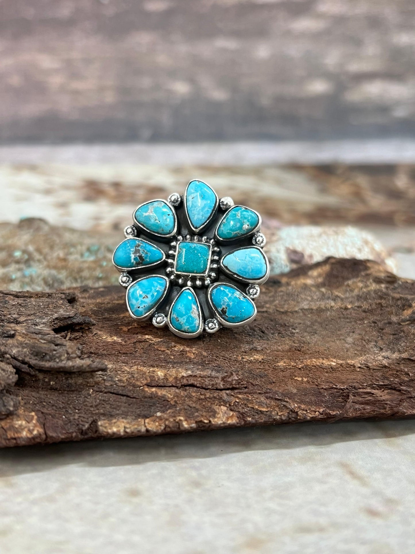 Handmade Sterling Silver White Water Turquoise Adjustable Ring Signed Nizhoni