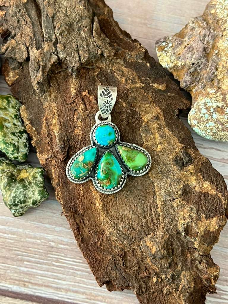 Handmade Sterling Silver Sonoran Mountain Turquoise Pendant with Signed Nizhoni