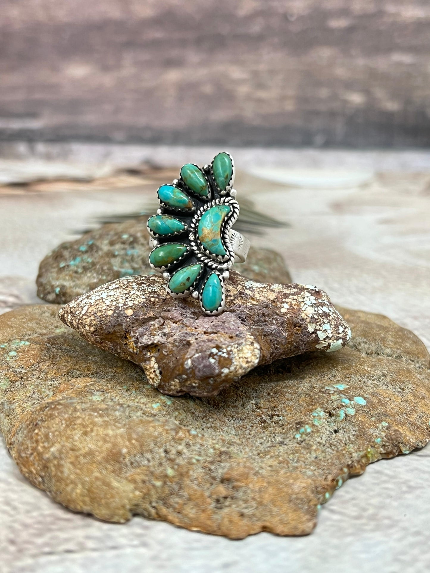 Handmade Sterling Silver Kingman Turquoise Adjustable Ring Signed Nizhoni (5)