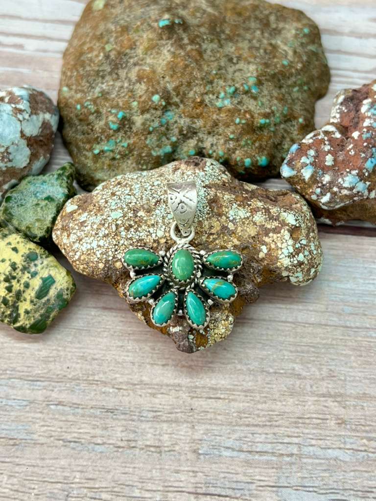 Handmade Sterling Silver Kingman Turquoise Pendant "Signed Nizhoni"