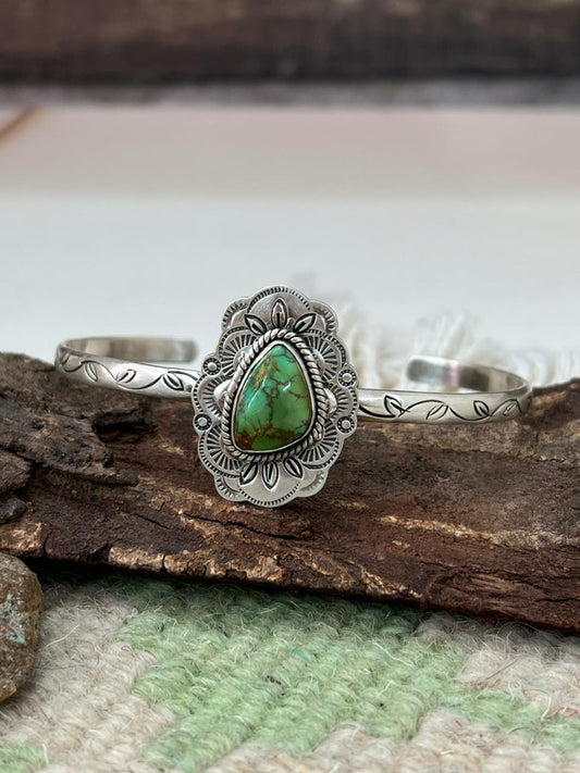 Handmade Sterling Silver Sonoran Mountain Turquoise Cuff Bracelet "Signed Nizhoni"