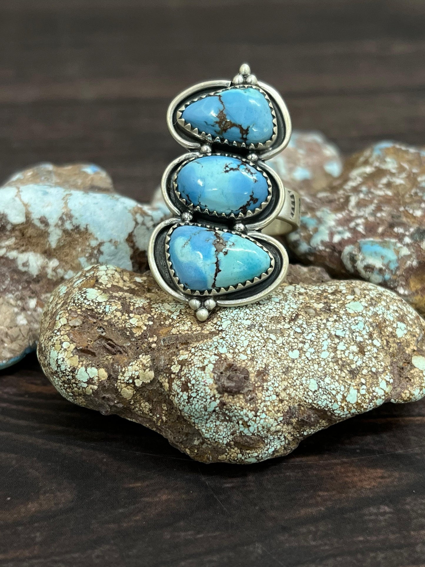 Handmade Sterling Silver Golden Hills Turquoise Adjustable Ring With Signed Nizhoni