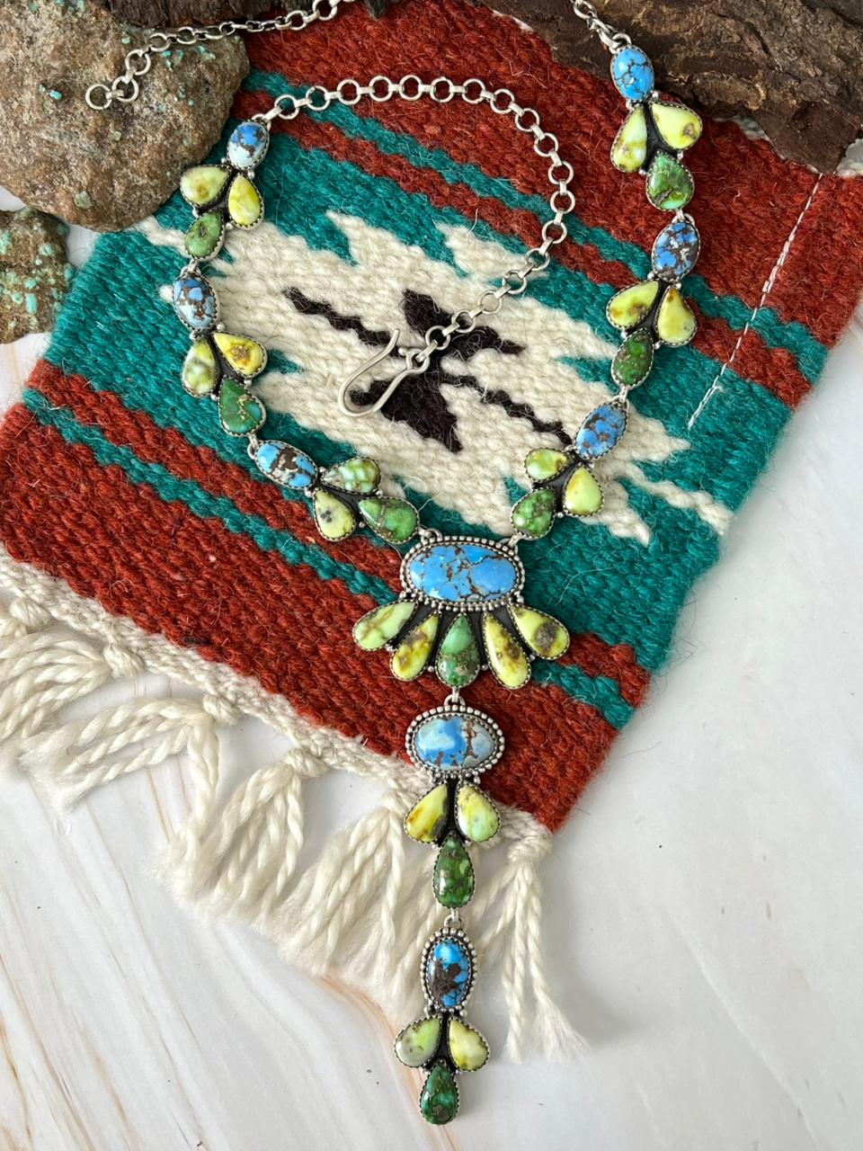 Handmade Sterling Silver Palomino with Golden Hills and Sonoran Mountain Turquoise Necklace "Signed Nizhoni"