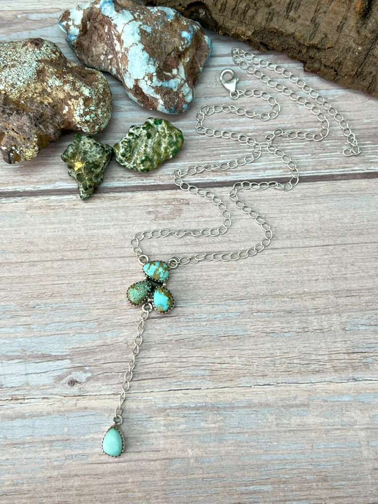 Handmade Sterling Silver Number 8 Turquoise Drop Necklace Signed Nizhoni