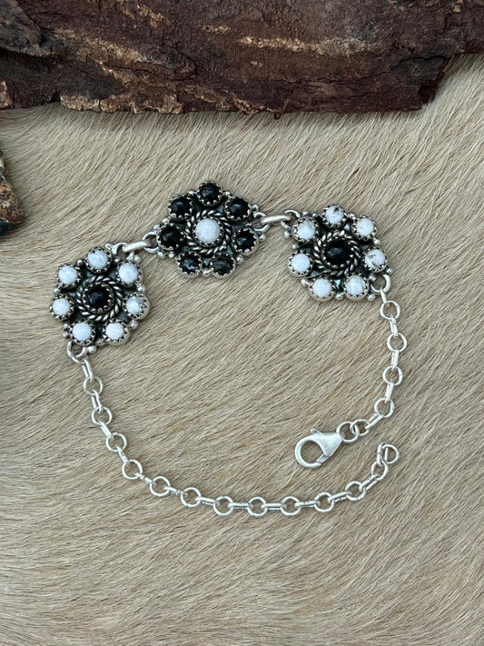 Handmade Sterling Silver White Buffalo Chain Bracelet "Signed Nizhoni"
