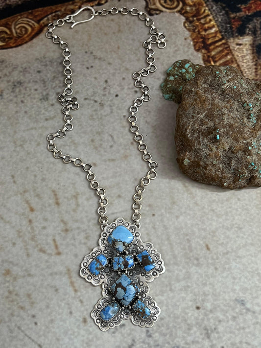 Handmade Sterling Silver Golden Hills Turquoise Necklace with Signed Nizhoni