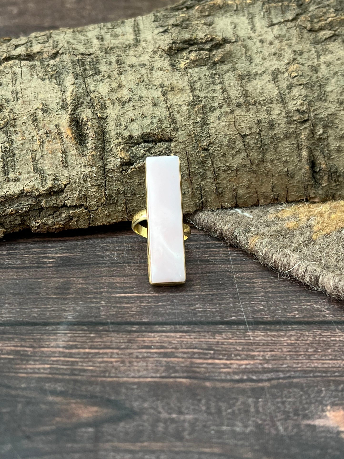 “The Golden Collection” Natural Pink Opal Adjustable Ring