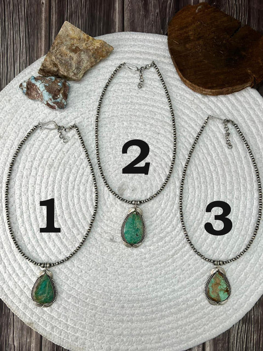 Handmade Sterling Silver Beaded Mantis Turquoise Necklace "Signed  Nizhoni"