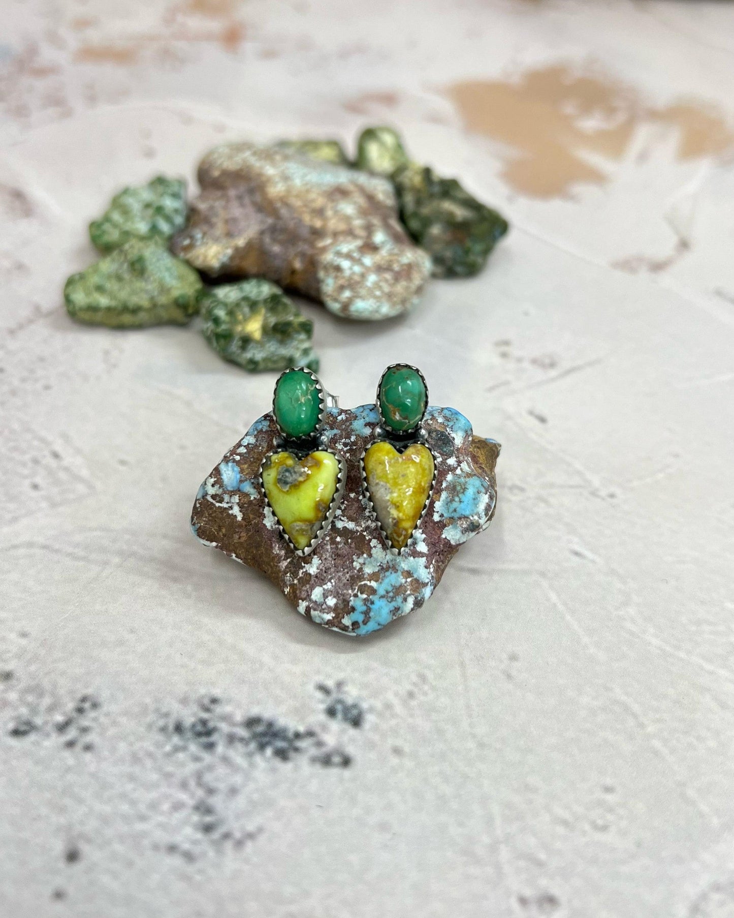 Handmade Sterling Silver Palomino with Sonoran Mountain Turquoise Post Earrings, Signed Nizhoni