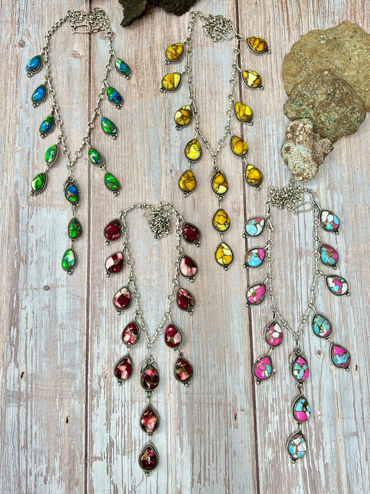 Handmade Sterling Silver Multi Stone Necklace, Signed Nizhoni