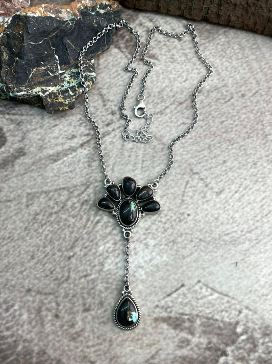 Handmade Sterling Silver Blackjack Turquoise Necklace "Signed Nizhoni"