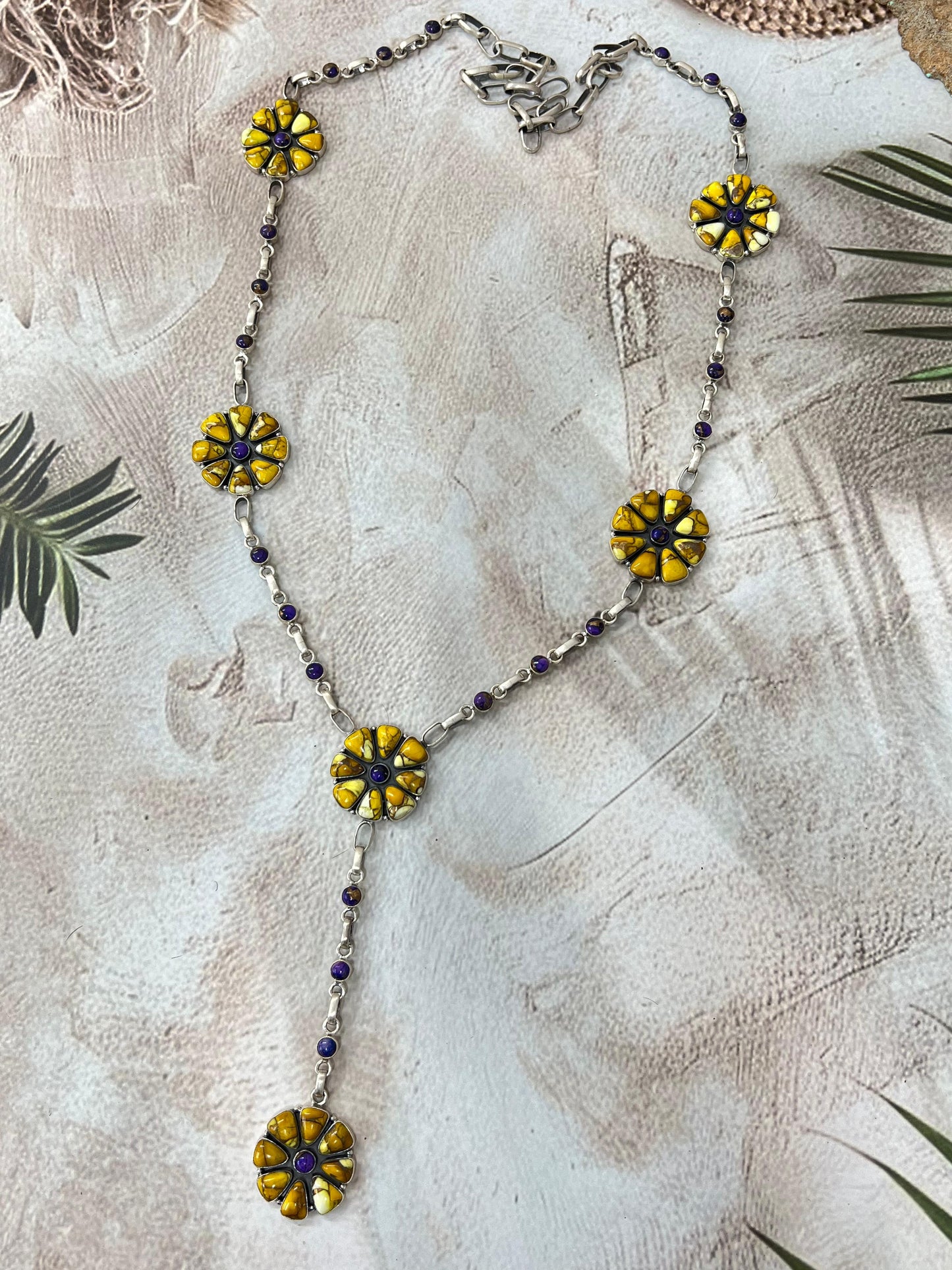Handmade Sterling Silver Grape Dahlia, Honey Dahlia Necklace with Signed Nizhoni