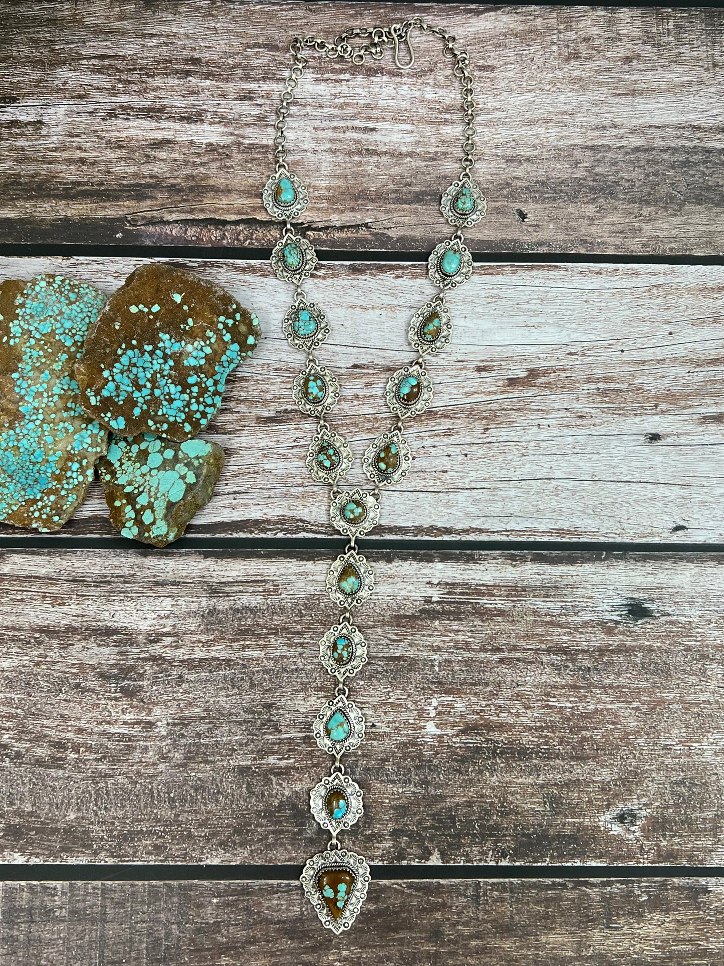 Handmade Sterling Silver Number 8 Turquoise Necklace with Signed Nizhoni