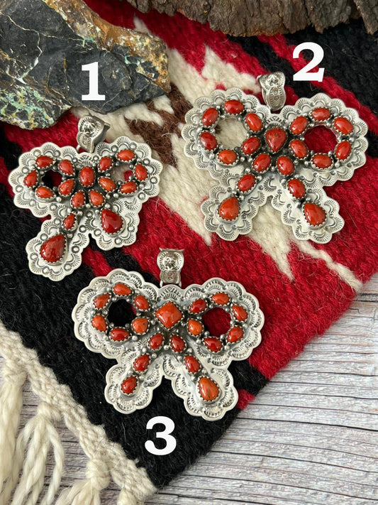 "Christmas Collection" Handmade Sterling Silver Coral Pendant "Signed Nizhoni"