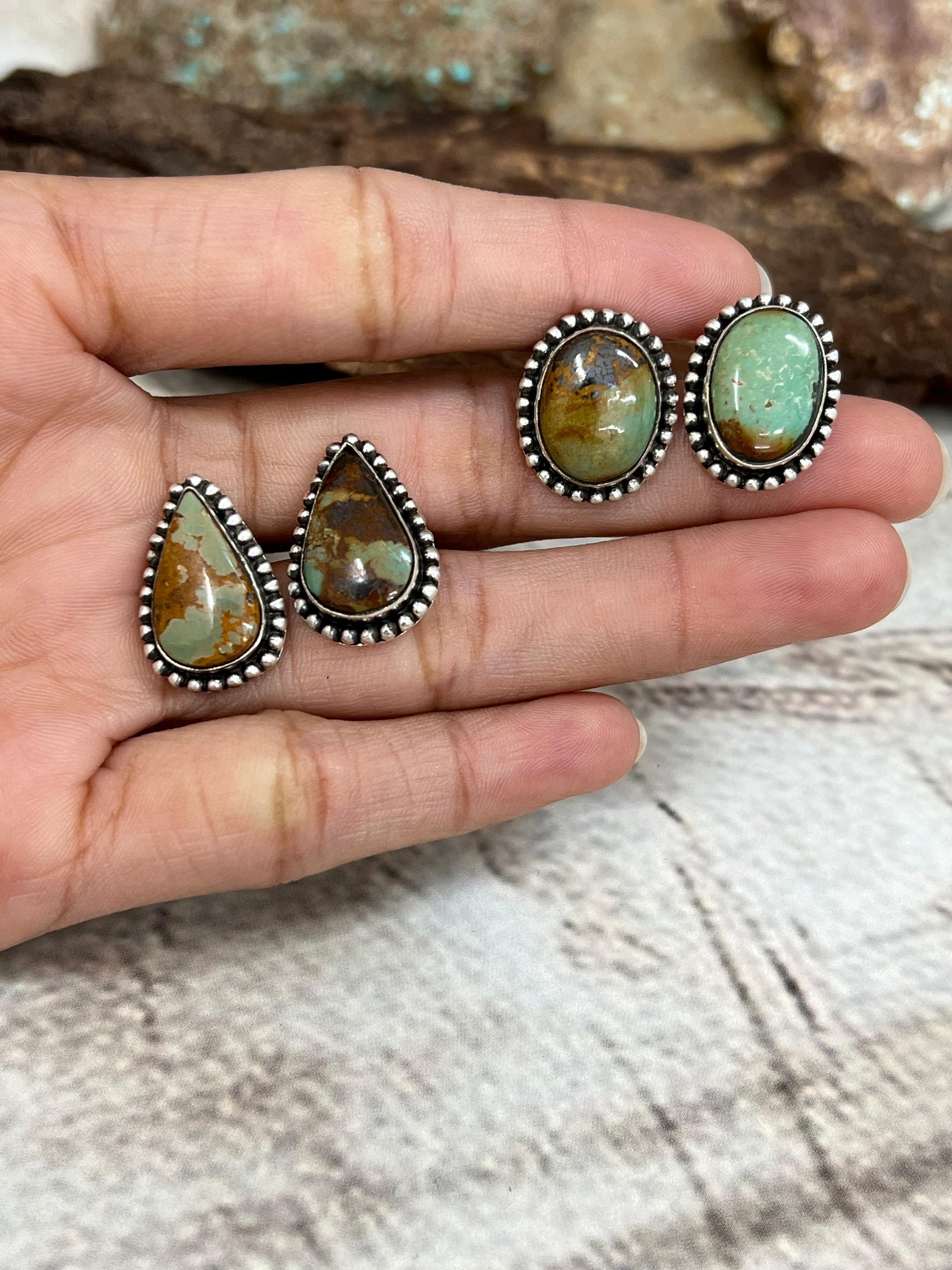 Handmade Sterling Silver Old Stock Royston Turquoise Post Studs with Signed Nizhoni