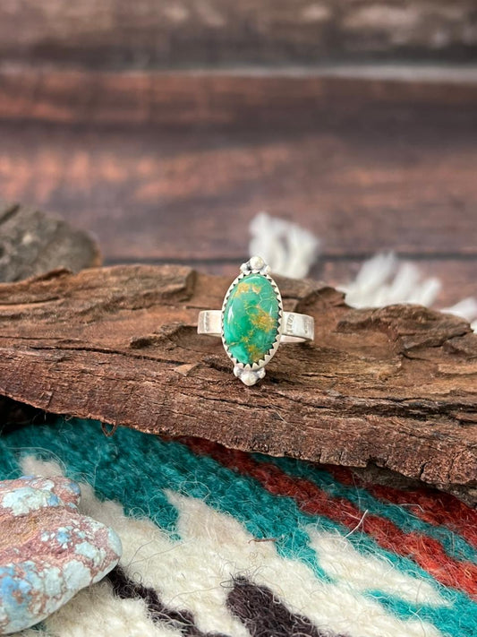 Handmade Sterling Silver Emerald Valley Turquoise Adjustable Ring " Signed Nizhoni" (7)