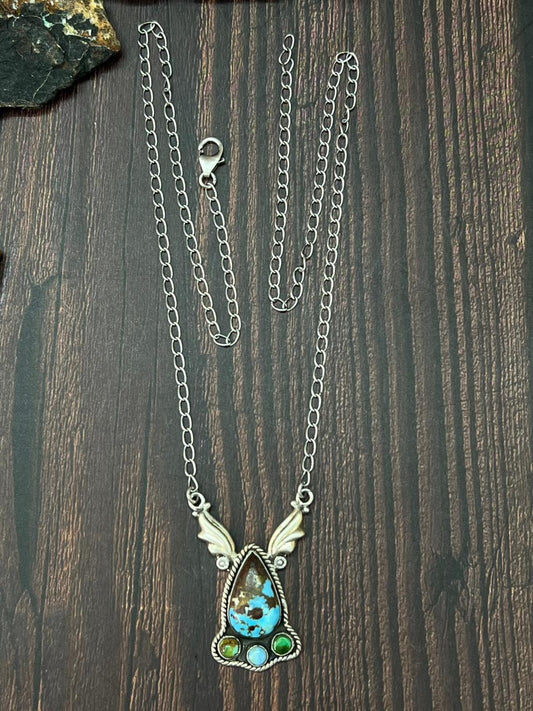 Handmade Sterling Silver Golden Hills with Sonoran Turquoise Necklace "Signed Nizhoni" (8)