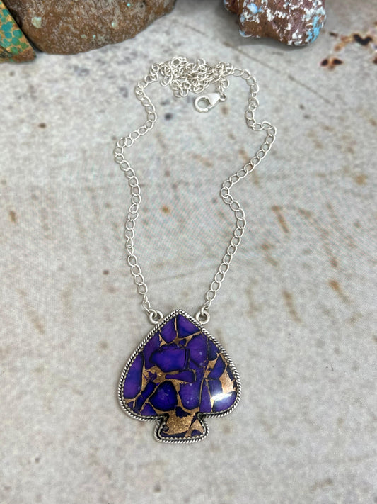 Handmade Sterling Silver Grape Dahlia Spade Necklace with Signed Nizhoni