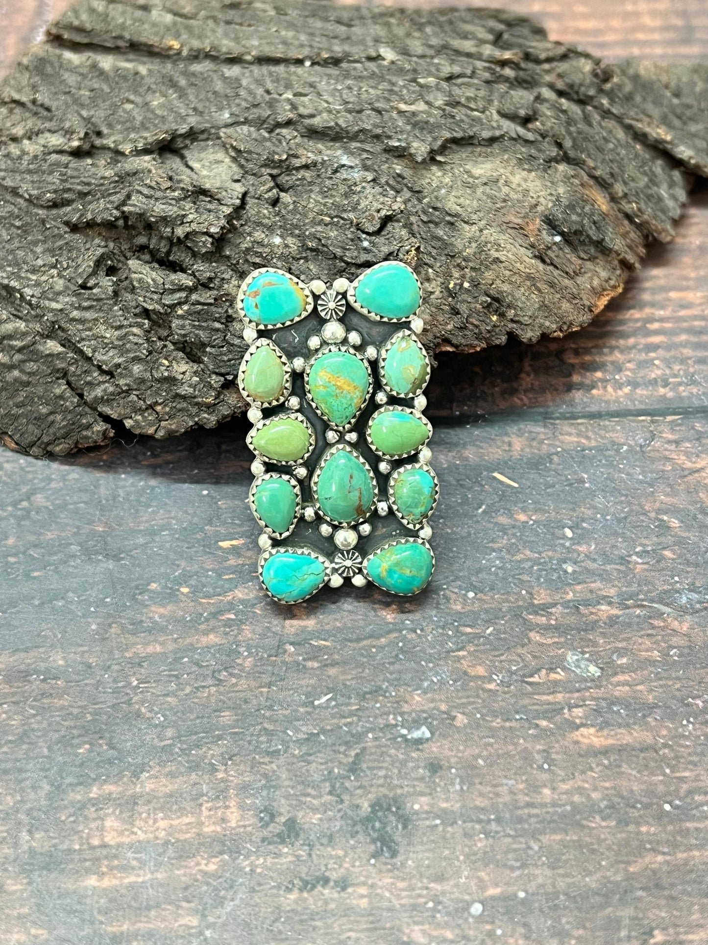 Handmade Sterling Silver Kingman Turquoise Adjustable Ring with Signed Nizhoni