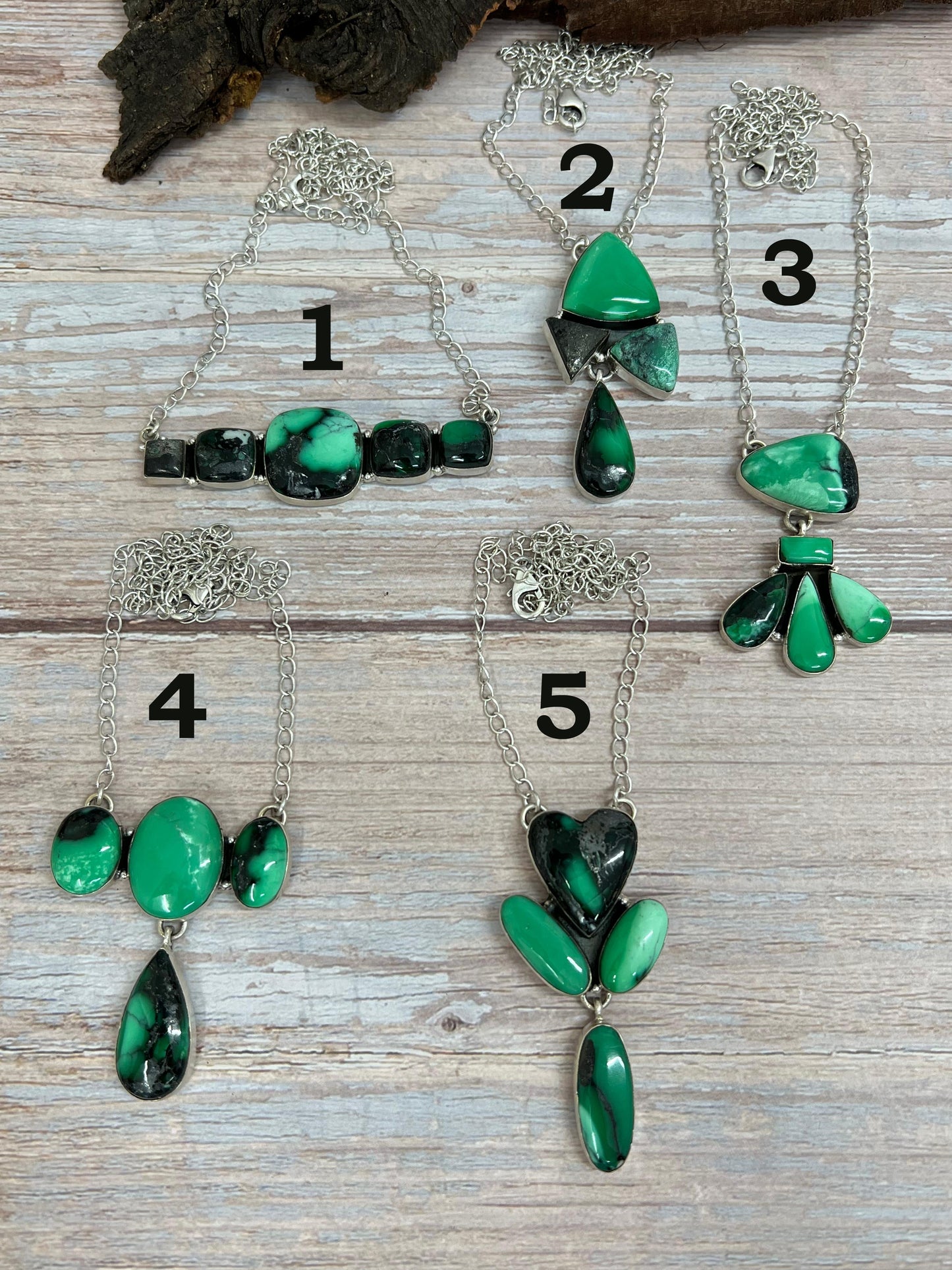 Handmade Sterling Silver Emerald Rose Necklace with Signed Nizhoni
