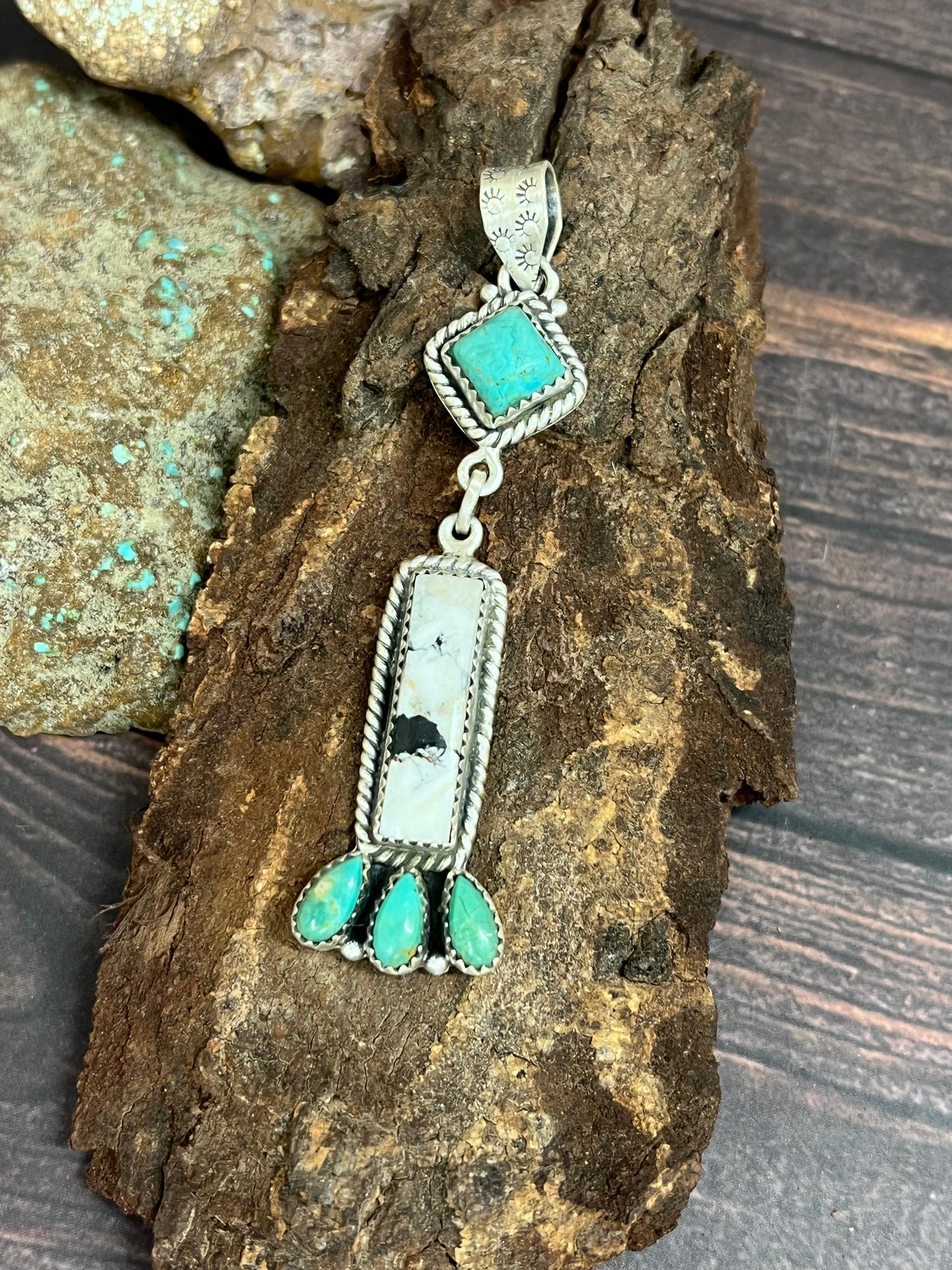 Handmade Sterling Silver Kingman Turquoise Pendant Signed Nizhoni
