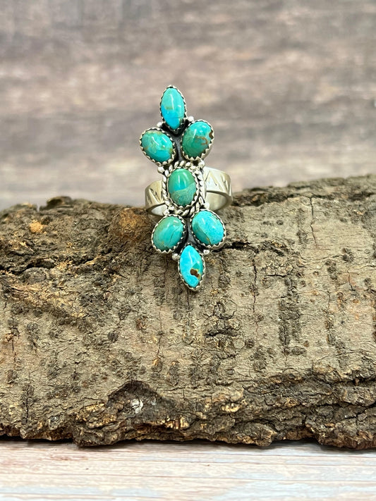 Handmade Sterling Silver Kingman Turquoise Adjustable Ring with Signed Nizhoni (5)