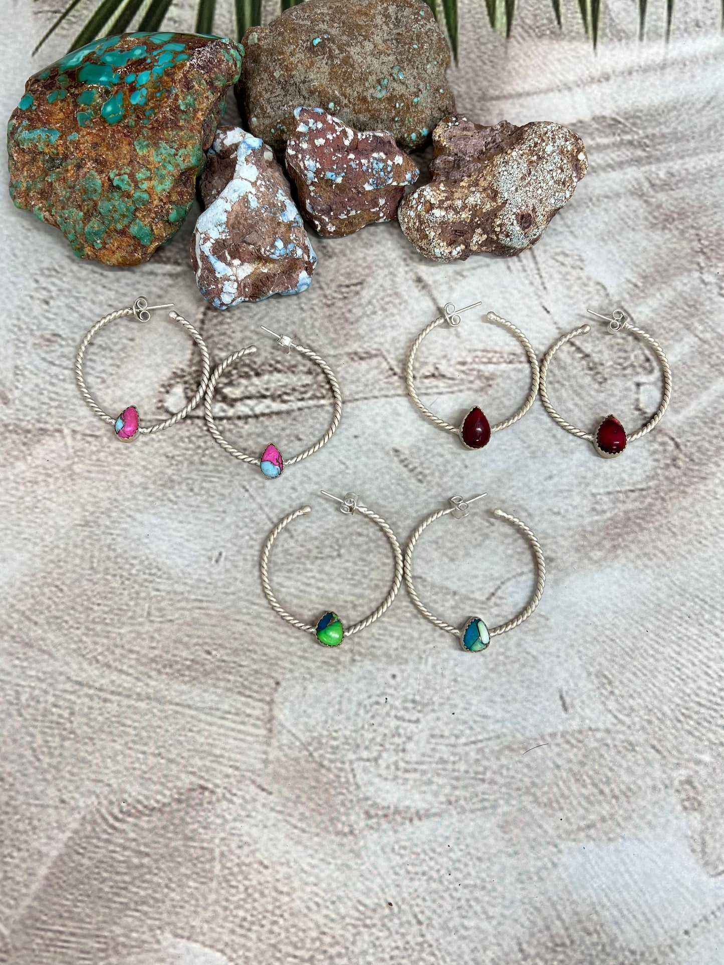 Handmade Sterling Silver Peacock Dahlia, Cotton Candy, Dahlia Rose Hoop Earrings, Signed Nizhoni