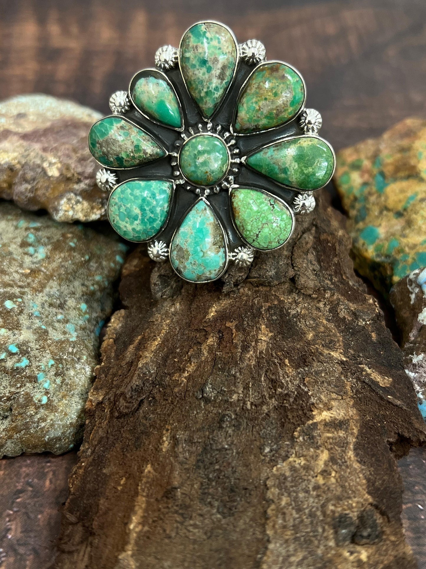 Handmade Sterling Silver Mantis Turquoise Adjustable Ring Signed Nizhoni