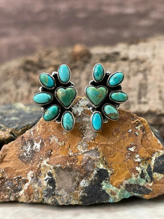 "Heart Collection" Handmade Sterling Silver Kingman Turquoise Adjustable Ring "Signed Nizhoni"