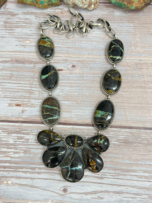 Handmade Sterling Silver Black Jack Necklace with Signed Nizhoni