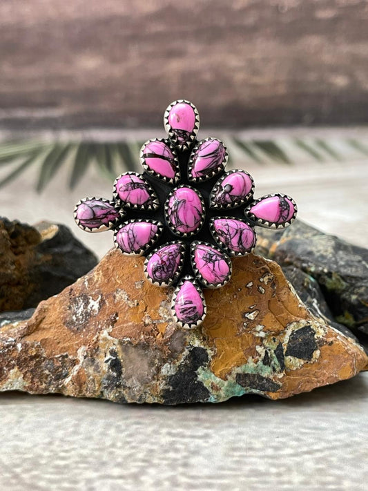 Handmade Sterling Silver Cherry Blossom Adjustable Ring "Signed Nizhoni"