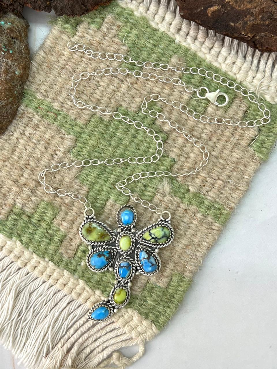 Handmade Sterling Silver Palomino with Golden Hills Turquoise Butterfly Necklace "Signed Nizhoni"
