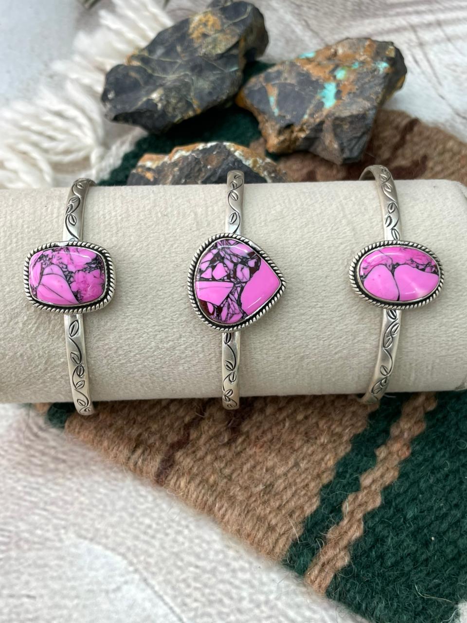 Handmade Sterling Silver Cherry Blossom Cuff Bracelet "Signed Nizhoni"