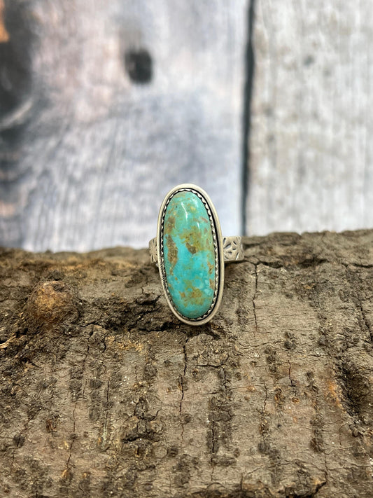 Handmade Sterling Silver Royston Turquoise Adjustable Ring with Signed Nizhoni