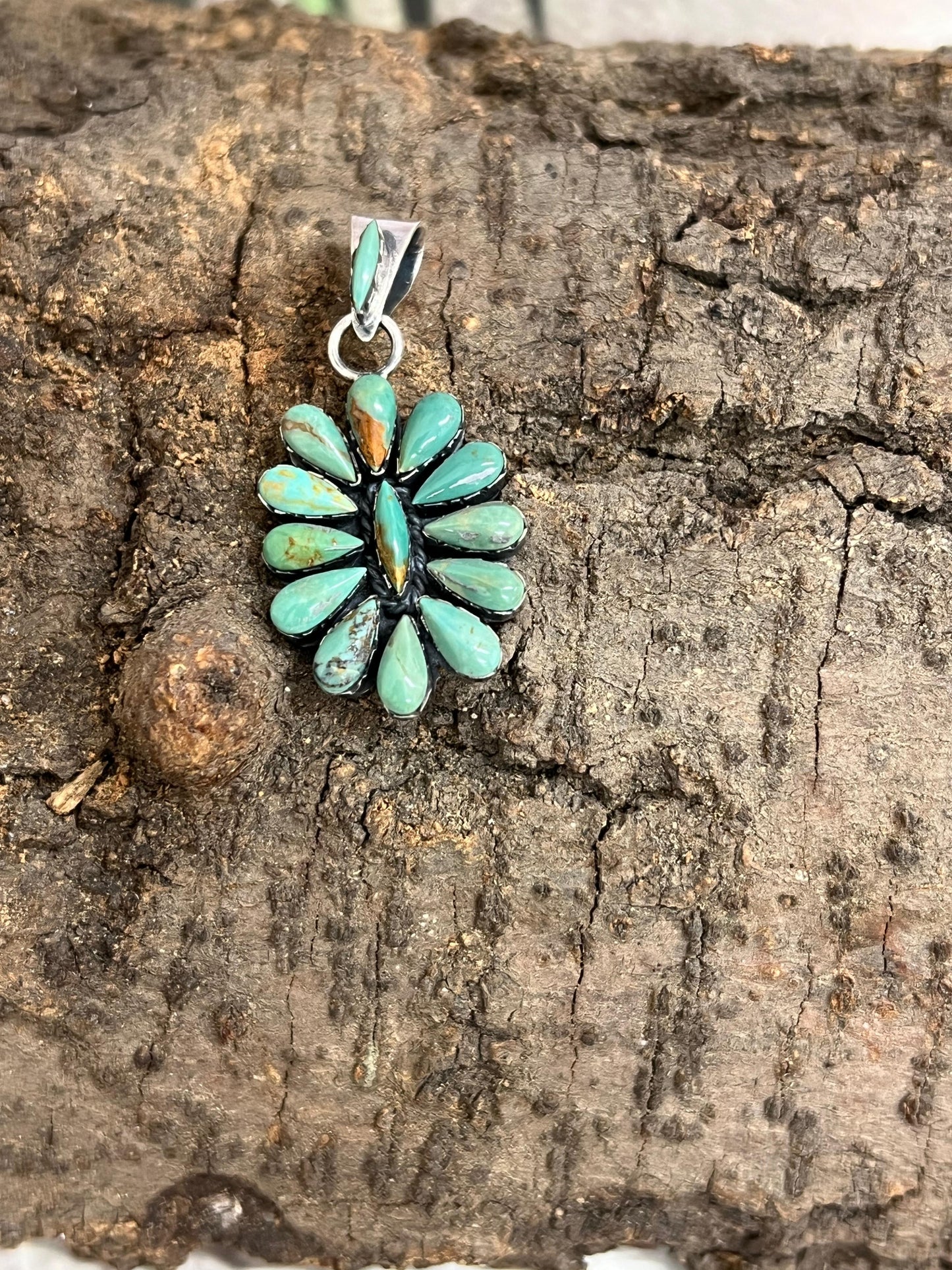 Handmade Sterling Silver Kingman Turquoise Pendant with Signed Nizhoni