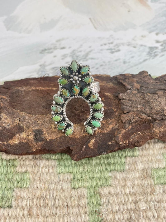Handmade Sterling Silver Kingman Turquoise Naja Adjustable Ring "Signed Nizhoni"