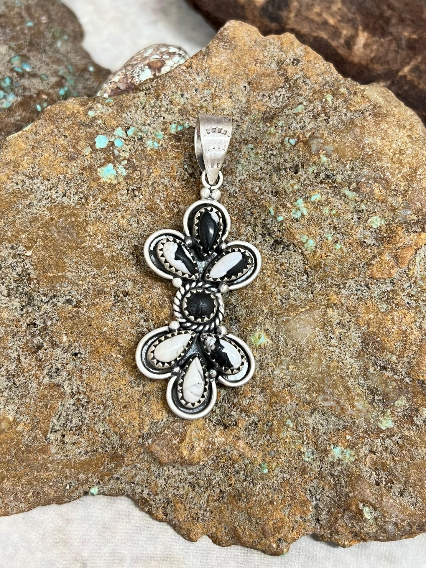Handmade Sterling Silver White Buffalo Pendant Signed Nizhoni