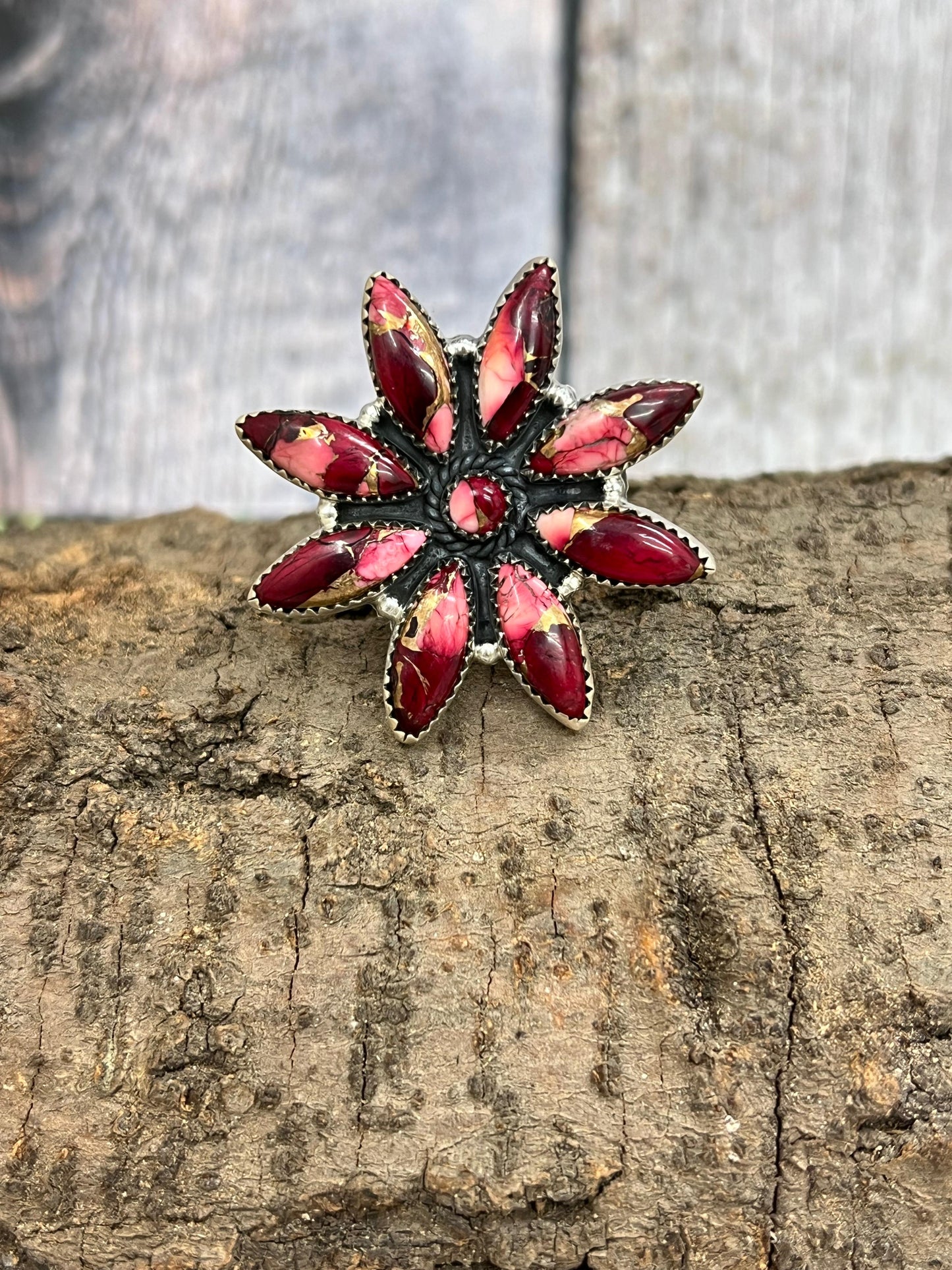 Handmade Sterling Silver Dahlia Rose Flower Adjustable Ring with Signed Nizhoni