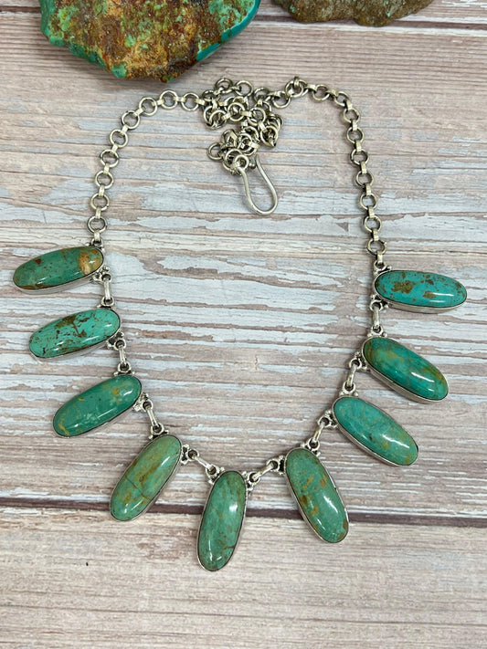 Handmade Sterling Silver Royston Turquoise Choker Necklace with Signed Nizhoni (1)