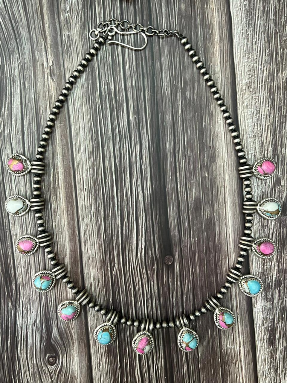 Handmade Sterling Silver Cotton Candy Beaded Necklace "Signed Nizhoni"