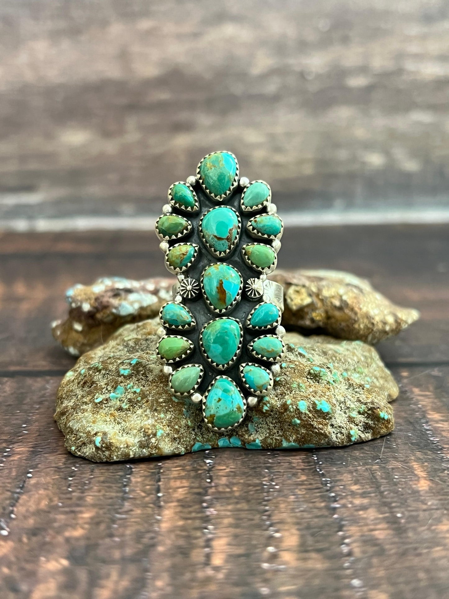 Handmade Sterling Silver Kingman Turquoise Adjustable Ring, Signed Nizhoni